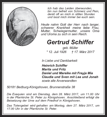 Anzeige von Gertrud Schiffer von  Werbepost 