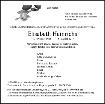 Anzeige von Elisabeth Heinrichs von Kölner Stadt-Anzeiger / Kölnische Rundschau / Express