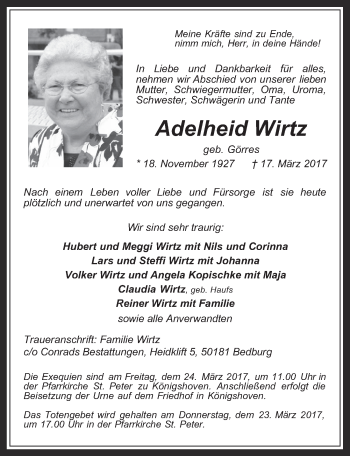 Anzeige von Adelheid Wirtz von  Werbepost 