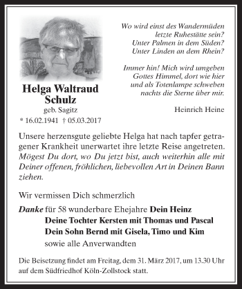 Anzeige von Helga Waltraud von  Sonntags-Post 