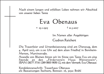 Anzeige von Eva Obenaus von  Schlossbote/Werbekurier 