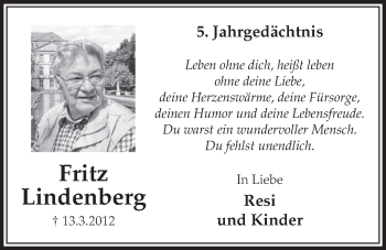 Anzeige von Fritz Lindenberg von  Schlossbote/Werbekurier 