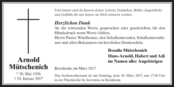 Anzeige von Arnold Mütschenich von  Schaufenster/Blickpunkt 
