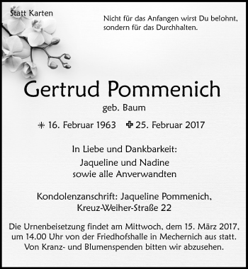 Anzeige von Gertrud Pommenich von  Blickpunkt Euskirchen 