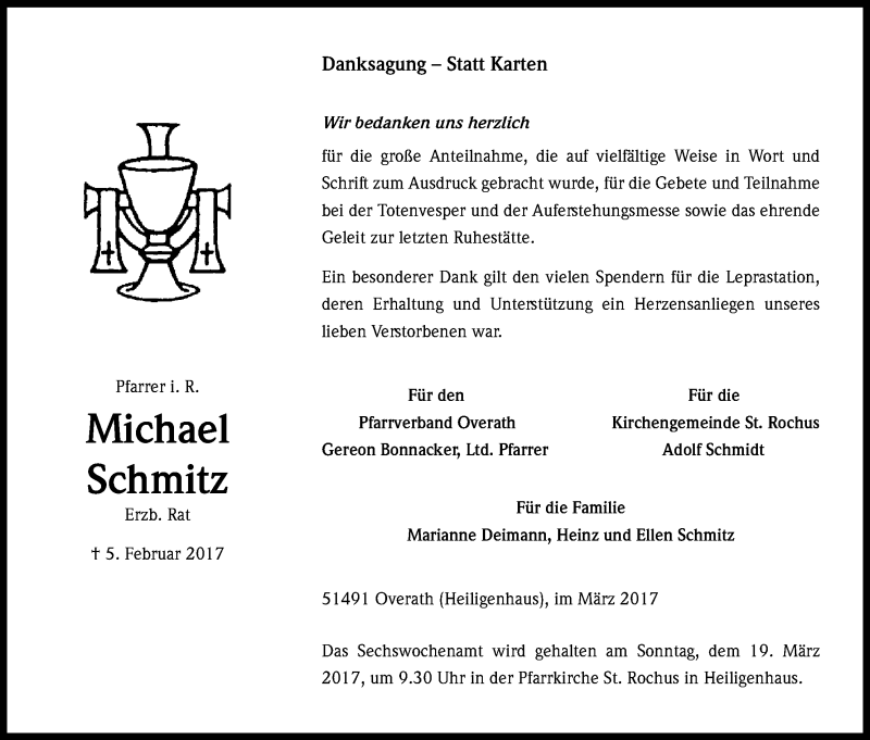  Traueranzeige für Michael Schmitz vom 11.03.2017 aus Kölner Stadt-Anzeiger / Kölnische Rundschau / Express