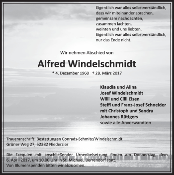 Anzeige von Alfred Windelschmidt von  Sonntags-Post 