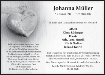 Anzeige von Johanna Müller von  Schlossbote/Werbekurier 