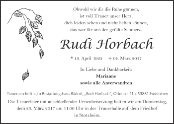 Anzeige von Rudi Horbach von  Blickpunkt Euskirchen 