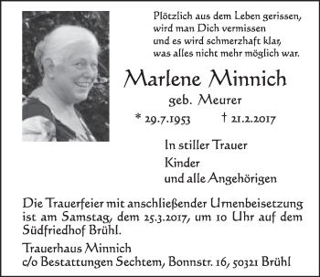 Anzeige von Marlene Minnich von  Schlossbote/Werbekurier 