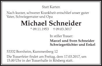 Anzeige von Michael Schneider von  Schaufenster/Blickpunkt  Schlossbote/Werbekurier 