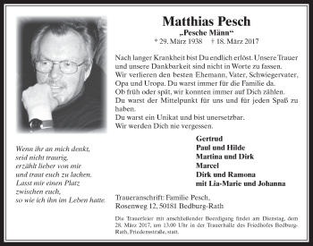 Anzeige von Matthias Pesch von  Werbepost 