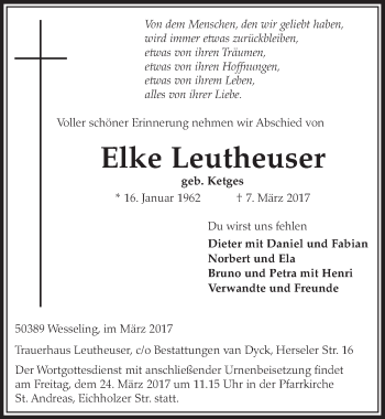 Anzeige von Elke Leutheuser von  Schlossbote/Werbekurier 