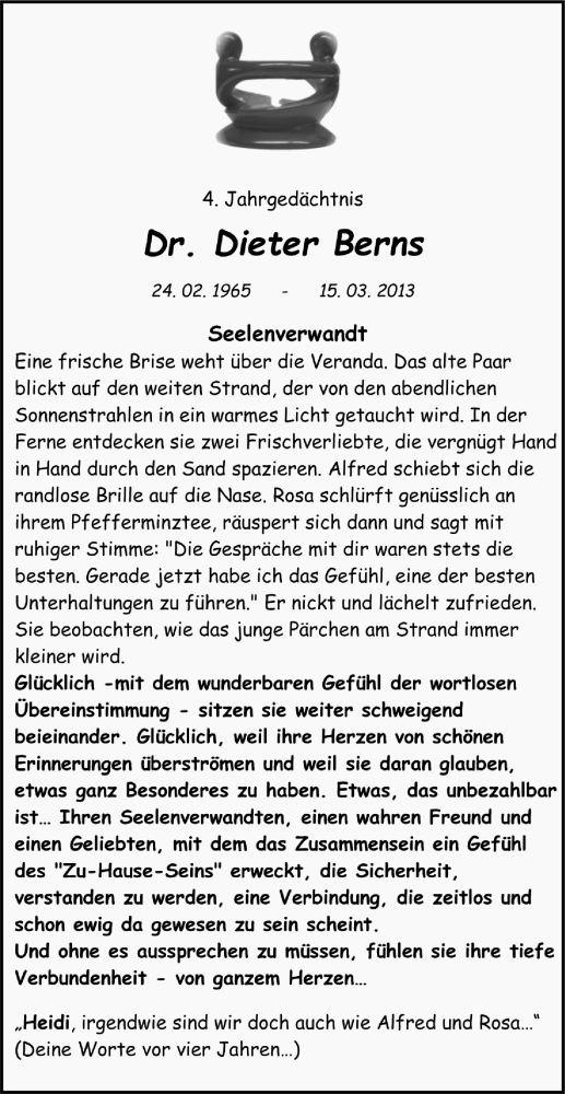  Traueranzeige für Dieter Berns vom 15.03.2017 aus Kölner Stadt-Anzeiger / Kölnische Rundschau / Express