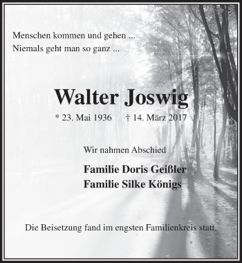 Anzeige von Walter Joswig von  Lokalanzeiger 
