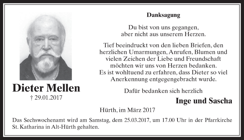  Traueranzeige für Dieter Meilen vom 22.03.2017 aus  Wochenende 
