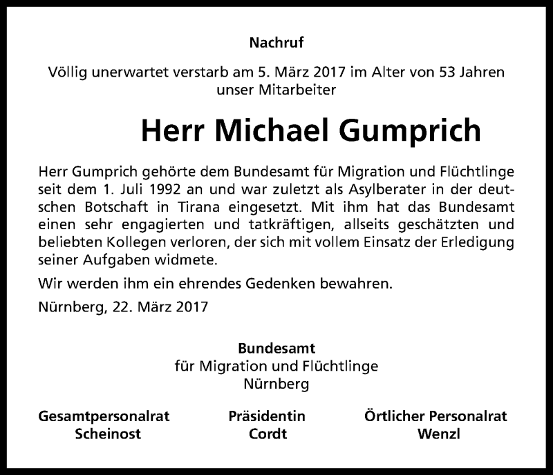  Traueranzeige für Michael Gumprich vom 22.03.2017 aus Kölner Stadt-Anzeiger / Kölnische Rundschau / Express