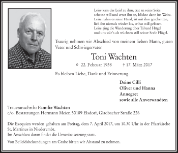 Anzeige von Toni Wachten von  Werbepost 