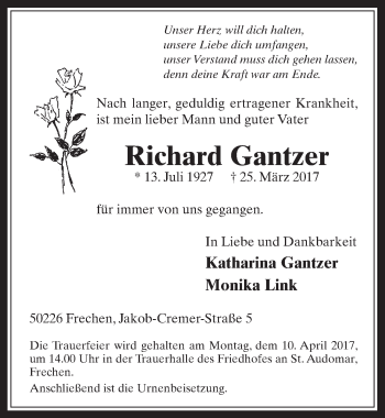 Anzeige von Richard Gantzer von  Wochenende  Werbepost 