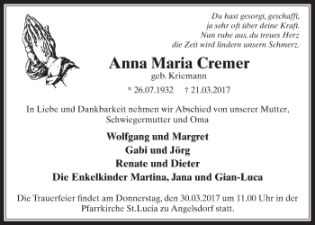 Anzeige von Anna Maria Cremer von  Werbepost 