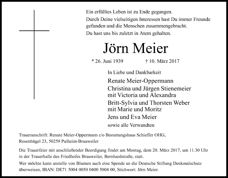  Traueranzeige für Jörn Meier vom 15.03.2017 aus Kölner Stadt-Anzeiger / Kölnische Rundschau / Express