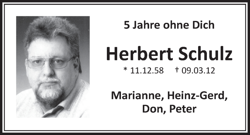  Traueranzeige für Herbert Schulz vom 08.03.2017 aus  Schlossbote/Werbekurier 