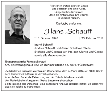 Anzeige von Hans Schauff von  Blickpunkt Euskirchen 