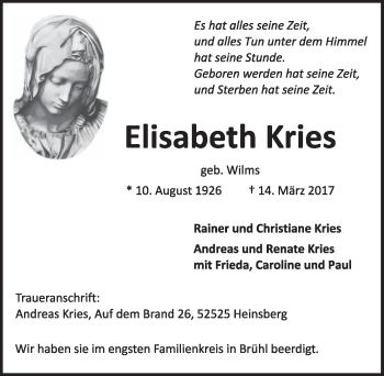 Anzeige von Elisabeth Kries von  Schlossbote/Werbekurier 