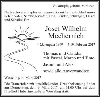 Anzeige von Josef Wilhelm Mechernich von  Schlossbote/Werbekurier 
