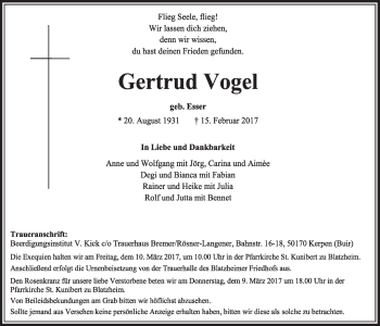 Anzeige von Gertrud Vogel von  Sonntags-Post 