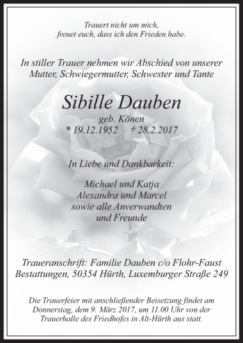 Anzeige von Sibille Dauben von  Wochenende 