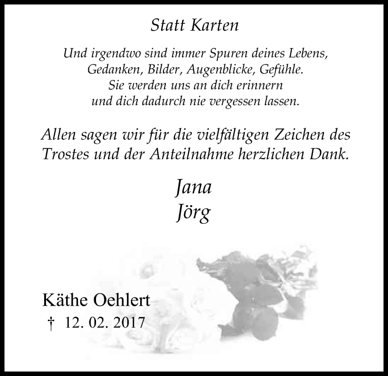  Traueranzeige für Käthe Oehlert vom 11.03.2017 aus Kölner Stadt-Anzeiger / Kölnische Rundschau / Express