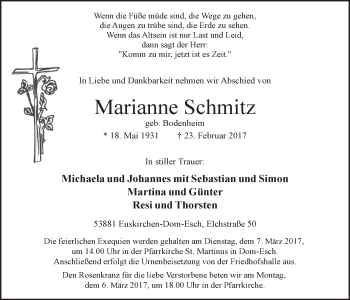 Anzeige von Marianne Schmitz von  Blickpunkt Euskirchen 