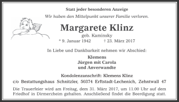 Anzeige von Margarete Klinz von  Werbepost 