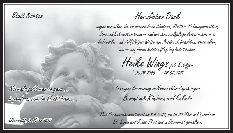  Traueranzeige für Heike Wings vom 29.03.2017 aus  Werbepost 