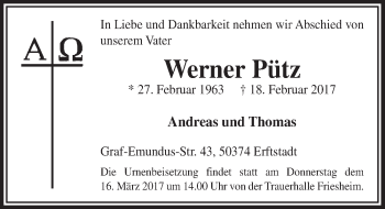 Anzeige von Werner Pütz von  Sonntags-Post 