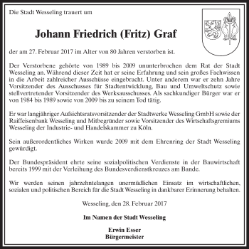 Anzeige von Johann Friedrich Graf von  Schlossbote/Werbekurier 
