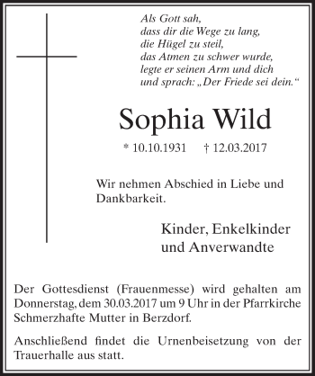 Anzeige von Sophia Wild von  Schlossbote/Werbekurier 