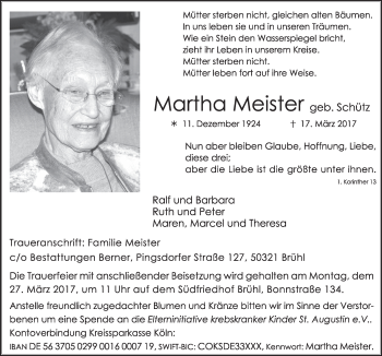 Anzeige von Martha Meister von  Schlossbote/Werbekurier 