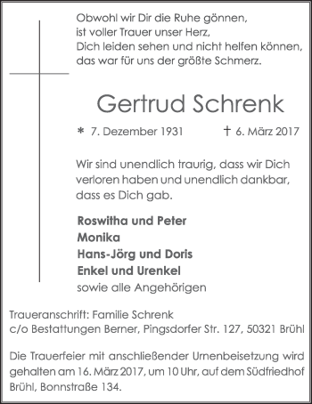 Anzeige von Gertrud Schrenk von  Schlossbote/Werbekurier 