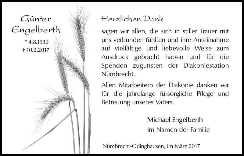  Traueranzeige für Günter Engelberth vom 25.03.2017 aus Kölner Stadt-Anzeiger / Kölnische Rundschau / Express