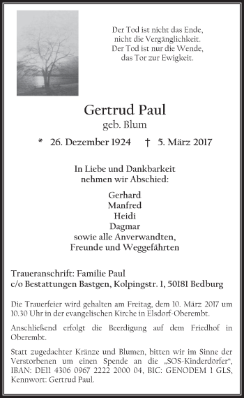 Anzeige von Gertrud Paul von  Werbepost 