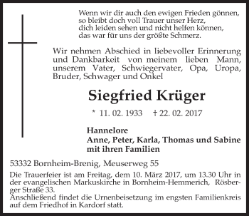 Anzeige von Siegfried Krüger von  Schaufenster/Blickpunkt 