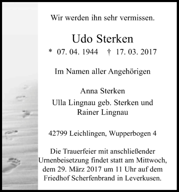 Anzeige von Udo Sterken von Kölner Stadt-Anzeiger / Kölnische Rundschau / Express