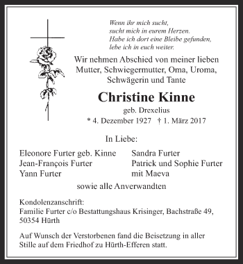 Anzeige von Christine Kinne von  Wochenende 