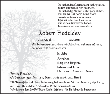 Anzeige von Robert Fiedeldey von  Schlossbote/Werbekurier 