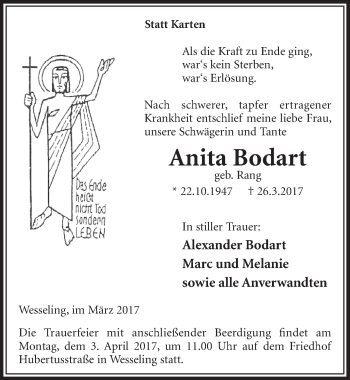 Anzeige von Anita Bodart von  Schlossbote/Werbekurier 