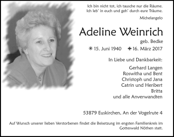 Anzeige von Adeline Weinrich von  Blickpunkt Euskirchen 