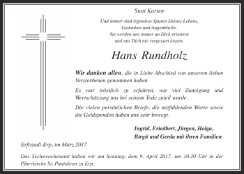 Anzeige von Hans Rundholz von  Werbepost 