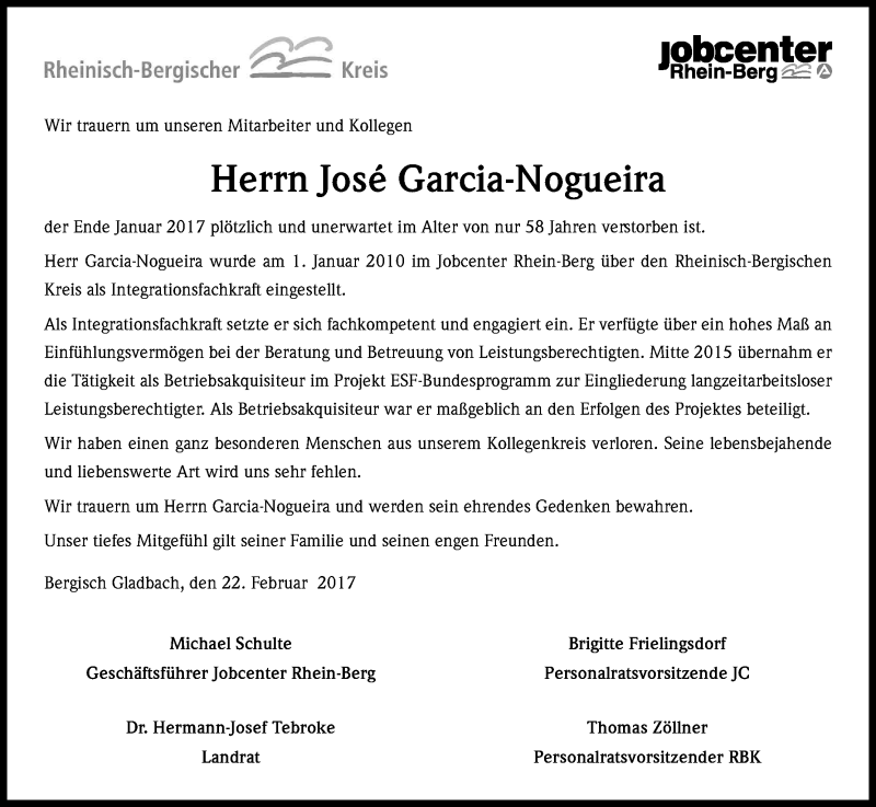  Traueranzeige für José Garcia-Nogueira vom 04.03.2017 aus Kölner Stadt-Anzeiger / Kölnische Rundschau / Express