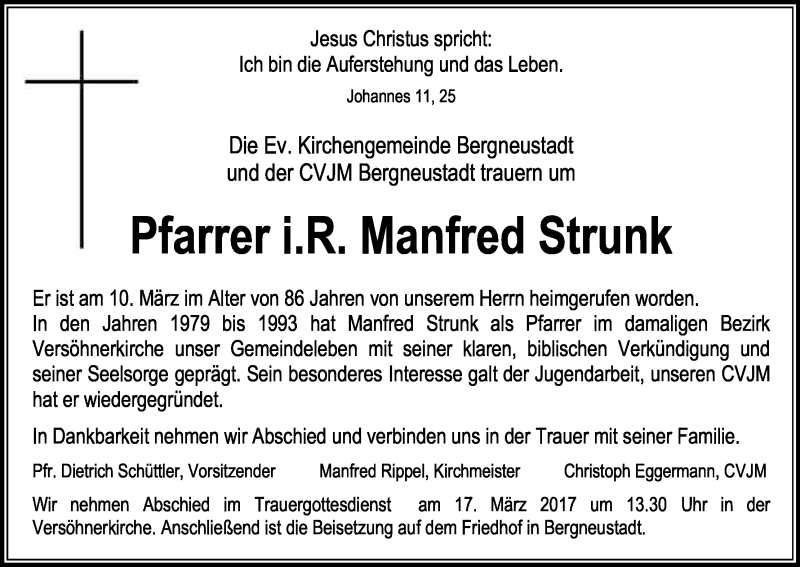  Traueranzeige für Manfred Strunk vom 14.03.2017 aus Kölner Stadt-Anzeiger / Kölnische Rundschau / Express